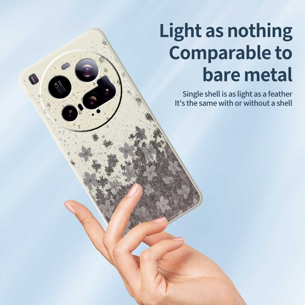 For Xiaomi 15 Ultra Case Grey Flowers Pattern Printing Straight Edge TPU Phone Back Cover