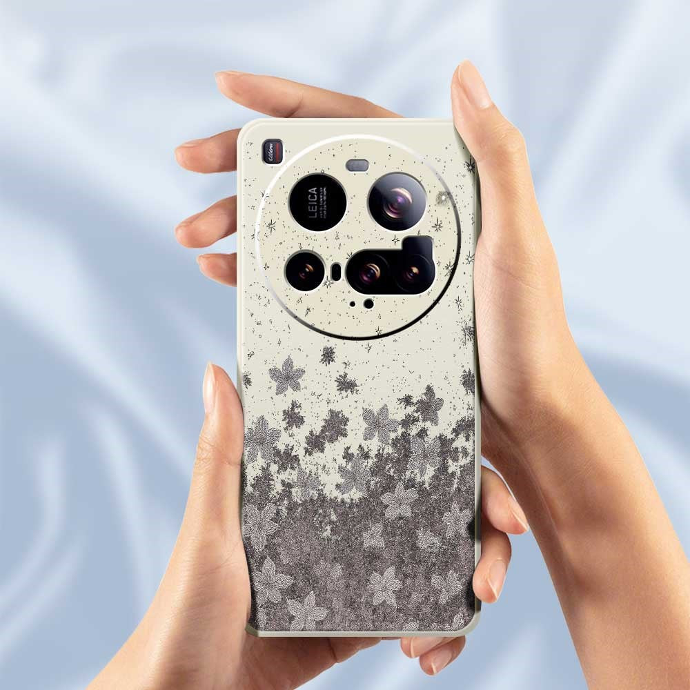 For Xiaomi 15 Ultra Case Grey Flowers Pattern Printing Straight Edge TPU Phone Back Cover