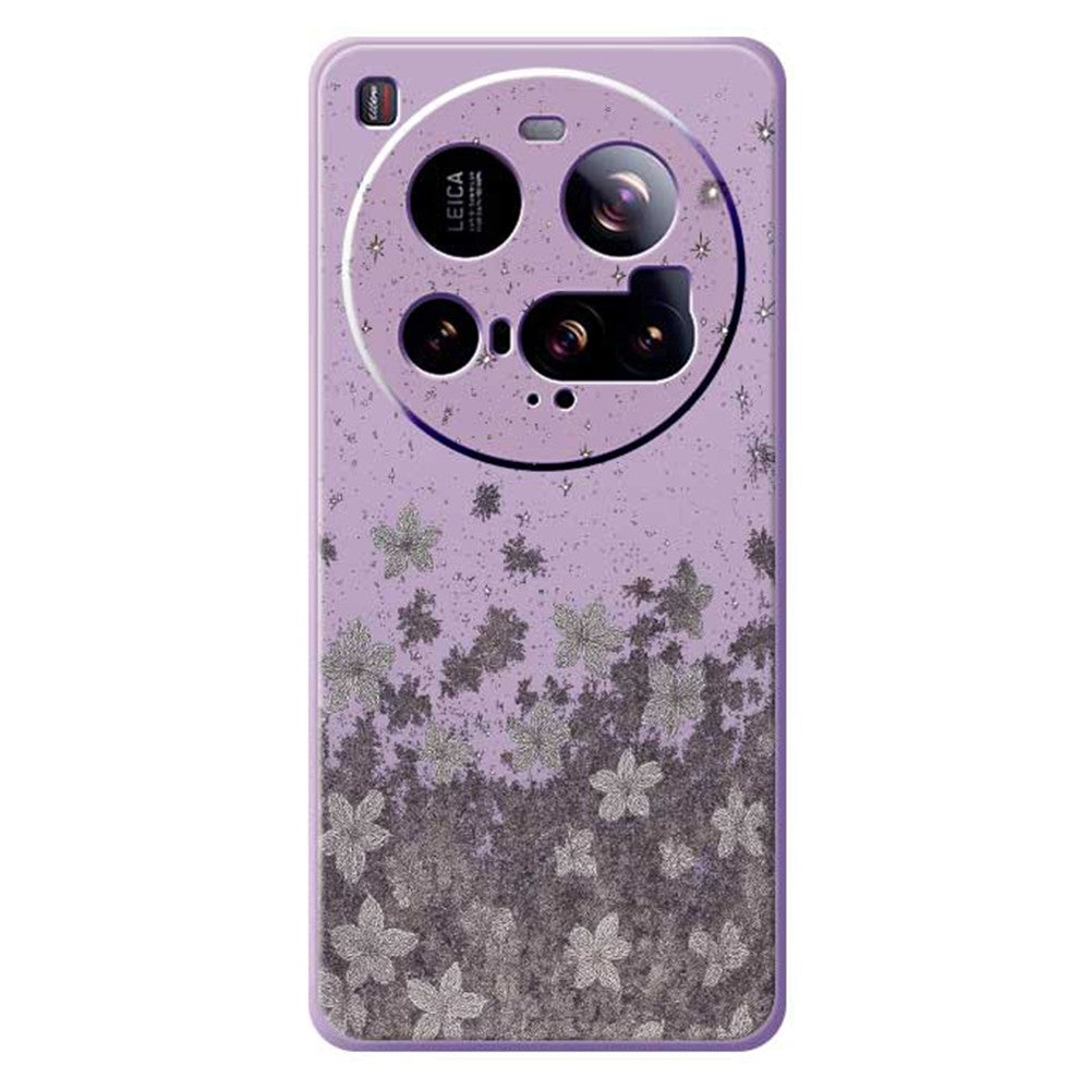 For Xiaomi 15 Ultra Case Grey Flowers Pattern Printing Straight Edge TPU Phone Back Cover