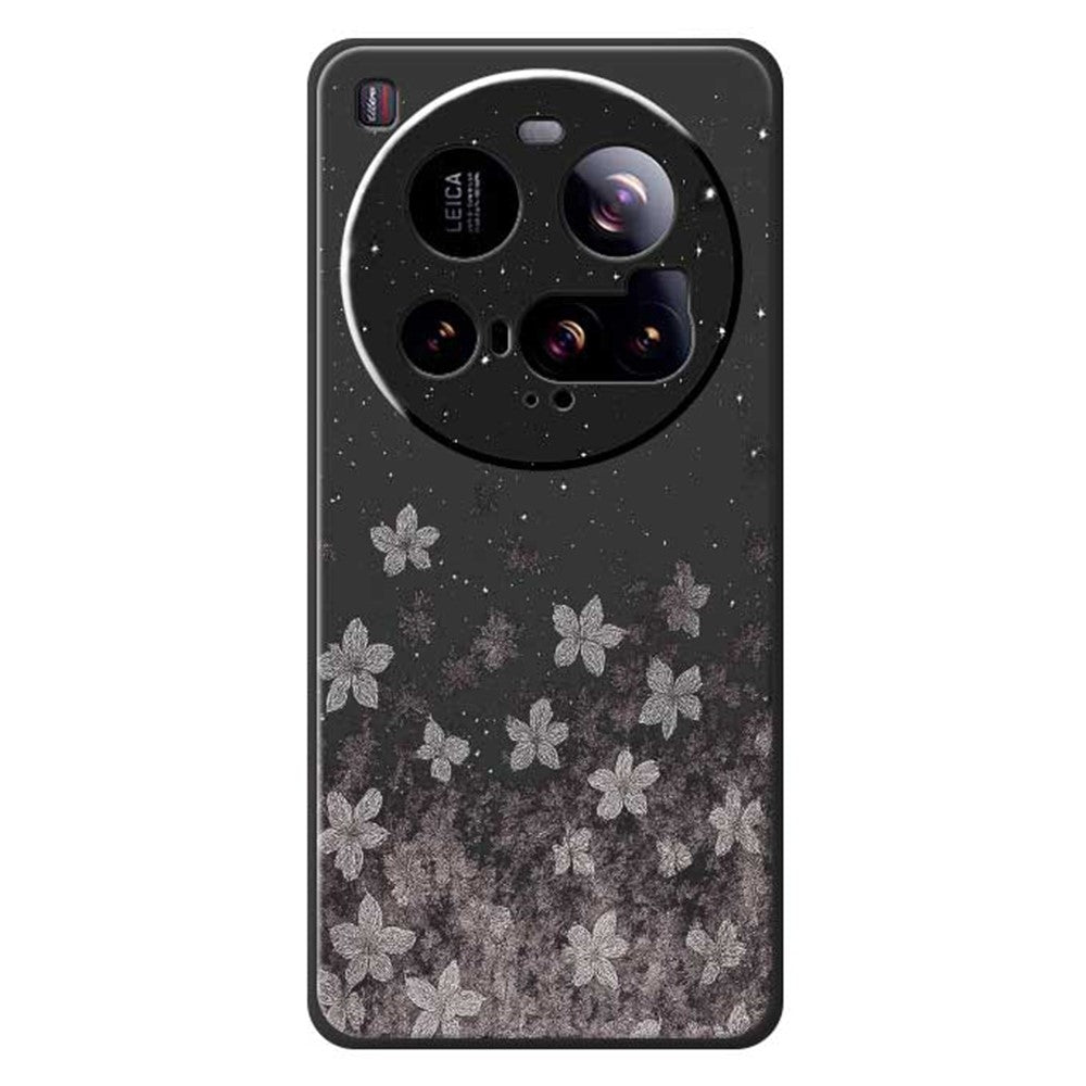For Xiaomi 15 Ultra Case Grey Flowers Pattern Printing Straight Edge TPU Phone Back Cover