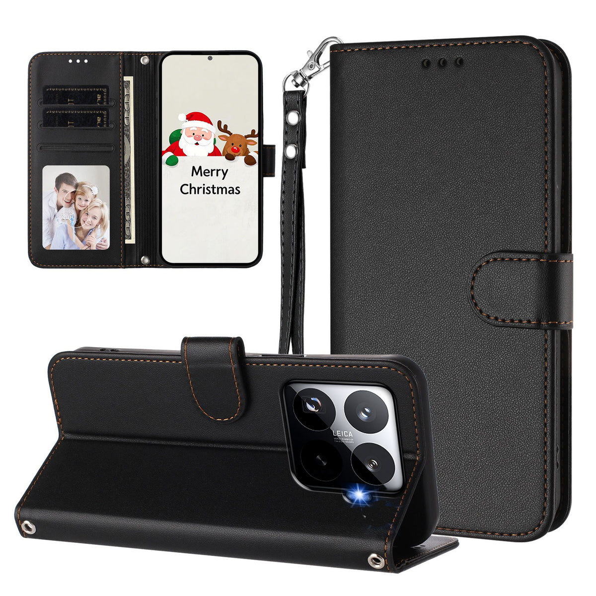 For Xiaomi 15T Pro Leather Case Wallet Stand Phone Cover with Wrist Strap