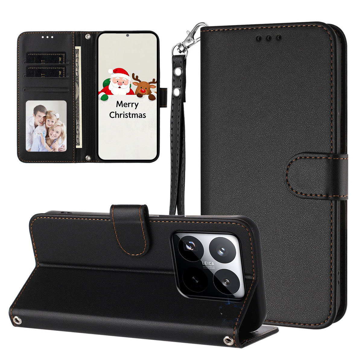 For Xiaomi 15T Leather Case Wallet Stand Phone Cover with Wrist Strap