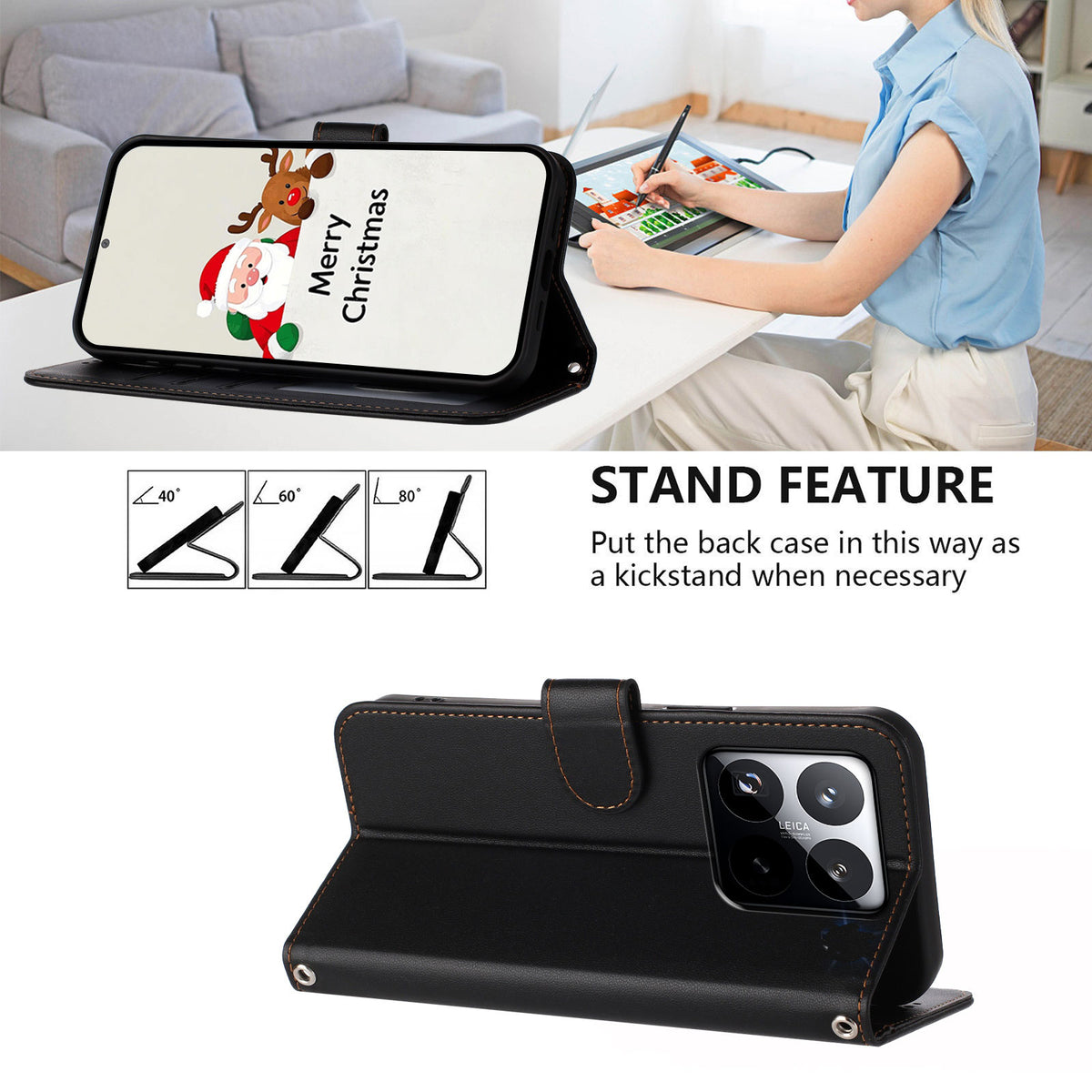 For Xiaomi 15T Leather Case Wallet Stand Phone Cover with Wrist Strap