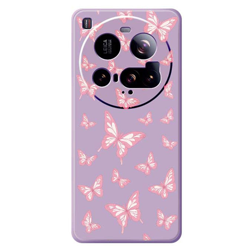 Xiaomi 15 Ultra-cover med lyserødt sommerfuglemønster og lige kant, TPU-cover