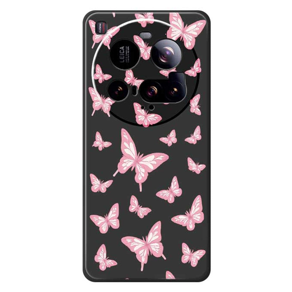 Xiaomi 15 Ultra-cover med lyserødt sommerfuglemønster og lige kant, TPU-cover