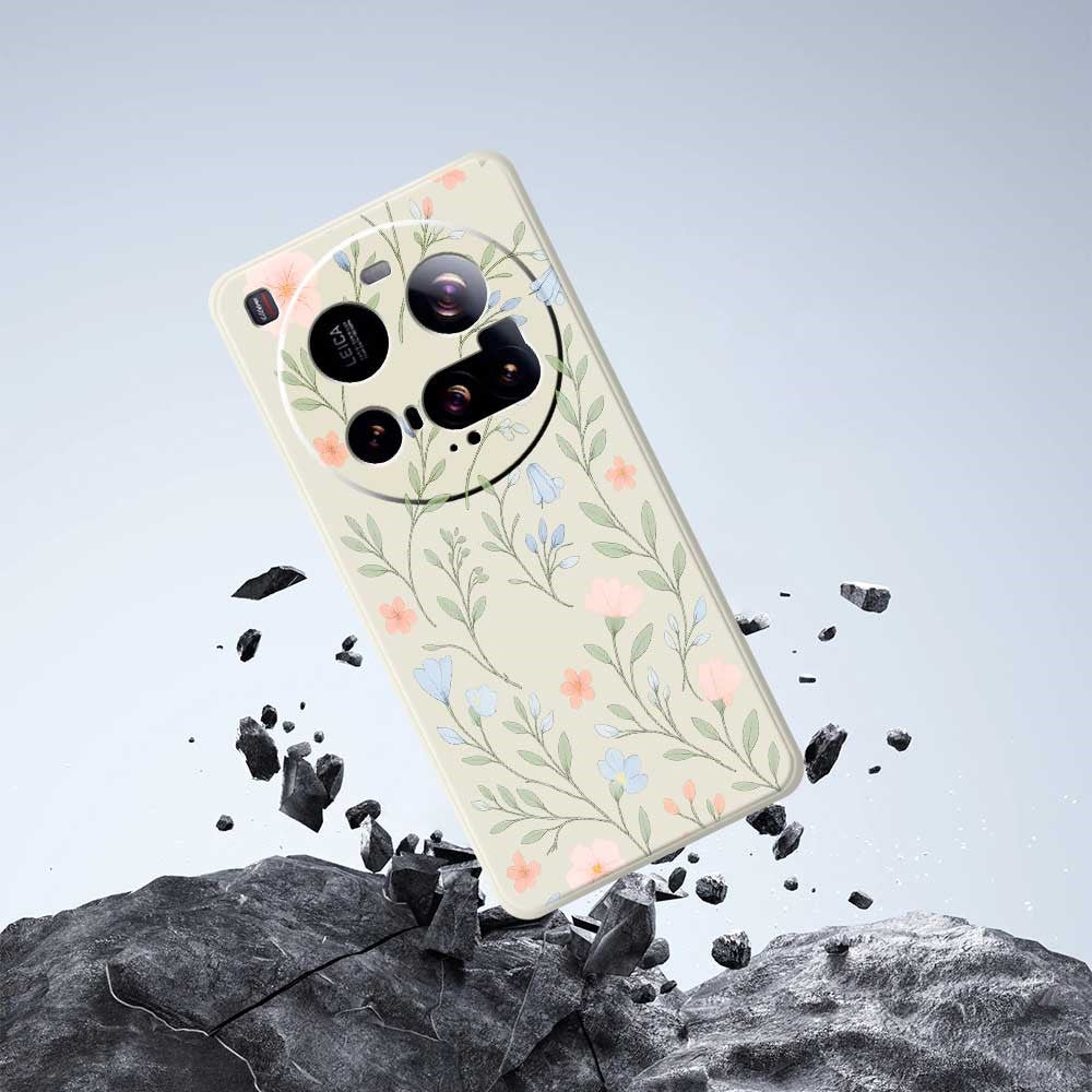 Xiaomi 15 Ultra-skal med rosa blått blommönster och rak kant i TPU-fodral