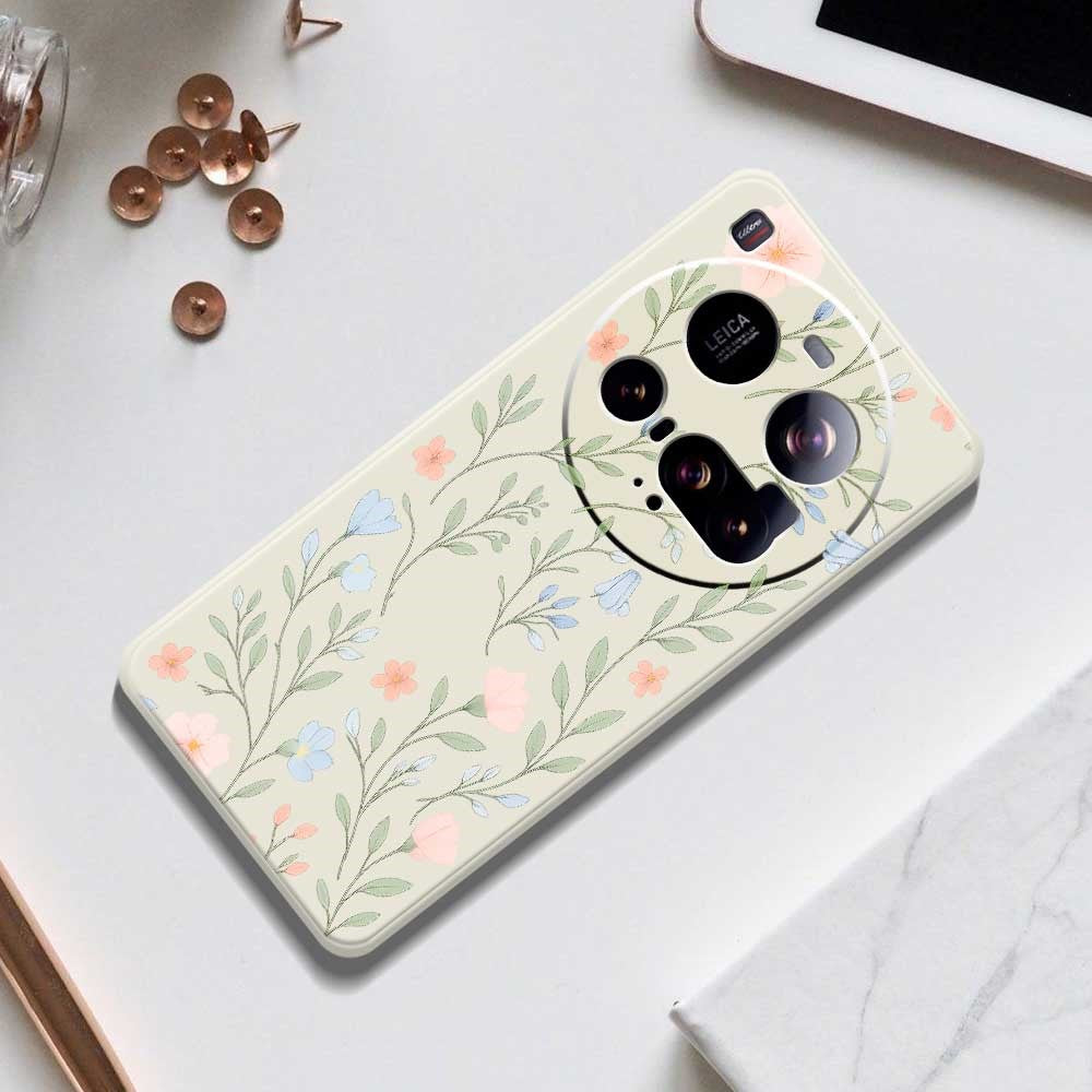 Xiaomi 15 Ultra-skal med rosa blått blommönster och rak kant i TPU-fodral