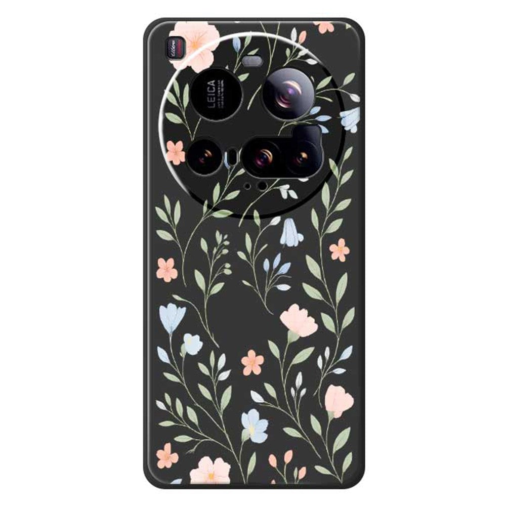 Xiaomi 15 Ultra-skal med rosa blått blommönster och rak kant i TPU-fodral