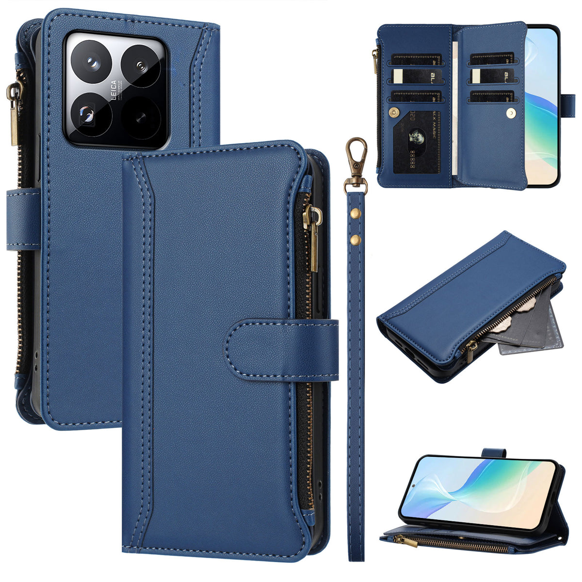 For Xiaomi 15T Leather Case 9 Card Slots Zipper Wallet Stand Phone Cover with Wrist Strap