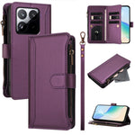 For Xiaomi 15T Leather Case 9 Card Slots Zipper Wallet Stand Phone Cover with Wrist Strap