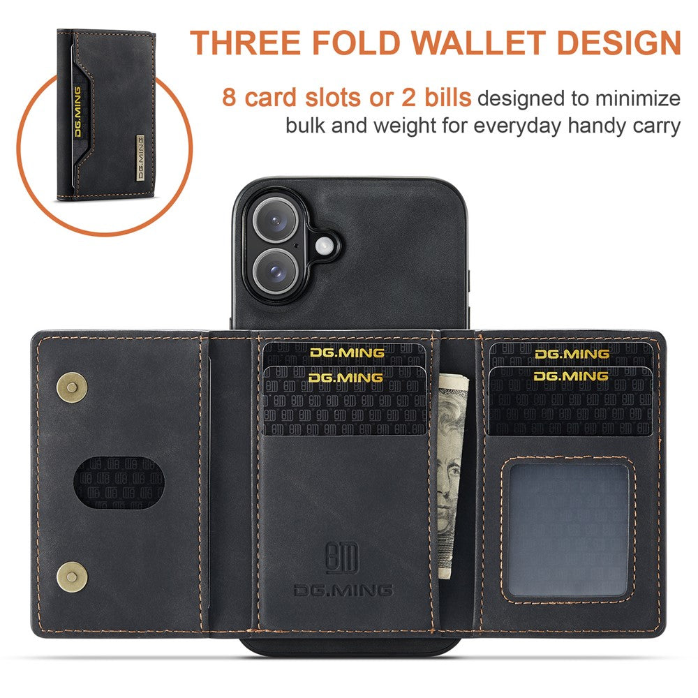 DG.MING M2-serien til iPhone 17 etui PU + PC + TPU telefoncover Aftagelig pung