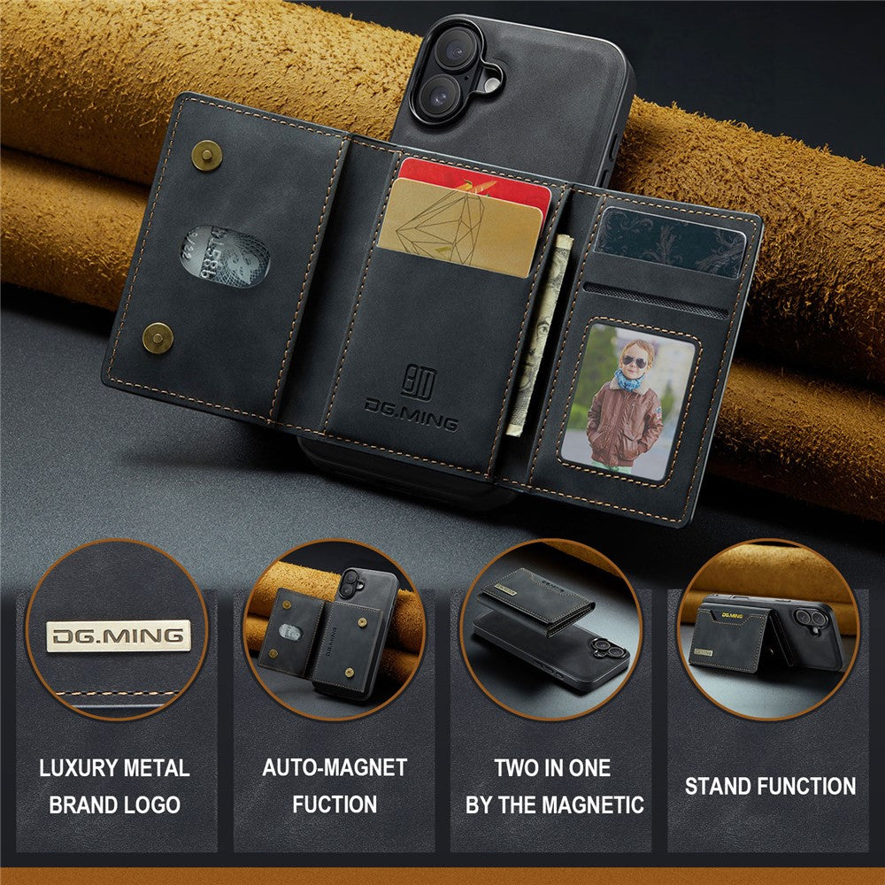 DG.MING M2-serien til iPhone 17 etui PU + PC + TPU telefoncover Aftagelig pung