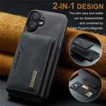 DG.MING M2-serien til iPhone 17 etui PU + PC + TPU telefoncover Aftagelig pung