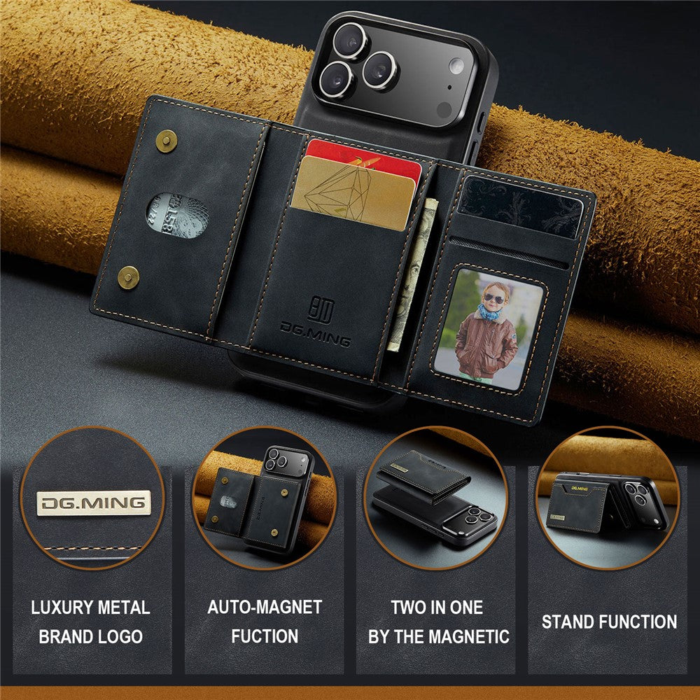 DG.MING M2 Series for iPhone 18 Pro / 17 Pro Case PU + PC + TPU Phone Cover Detachable Wallet