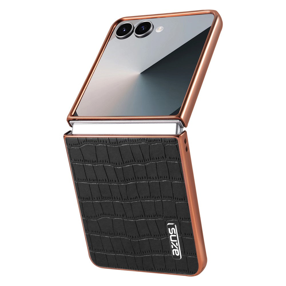 AZNS For Samsung Galaxy Z Flip7 5G Case Electroplating Crocodile Texture PU + PC Phone Cover