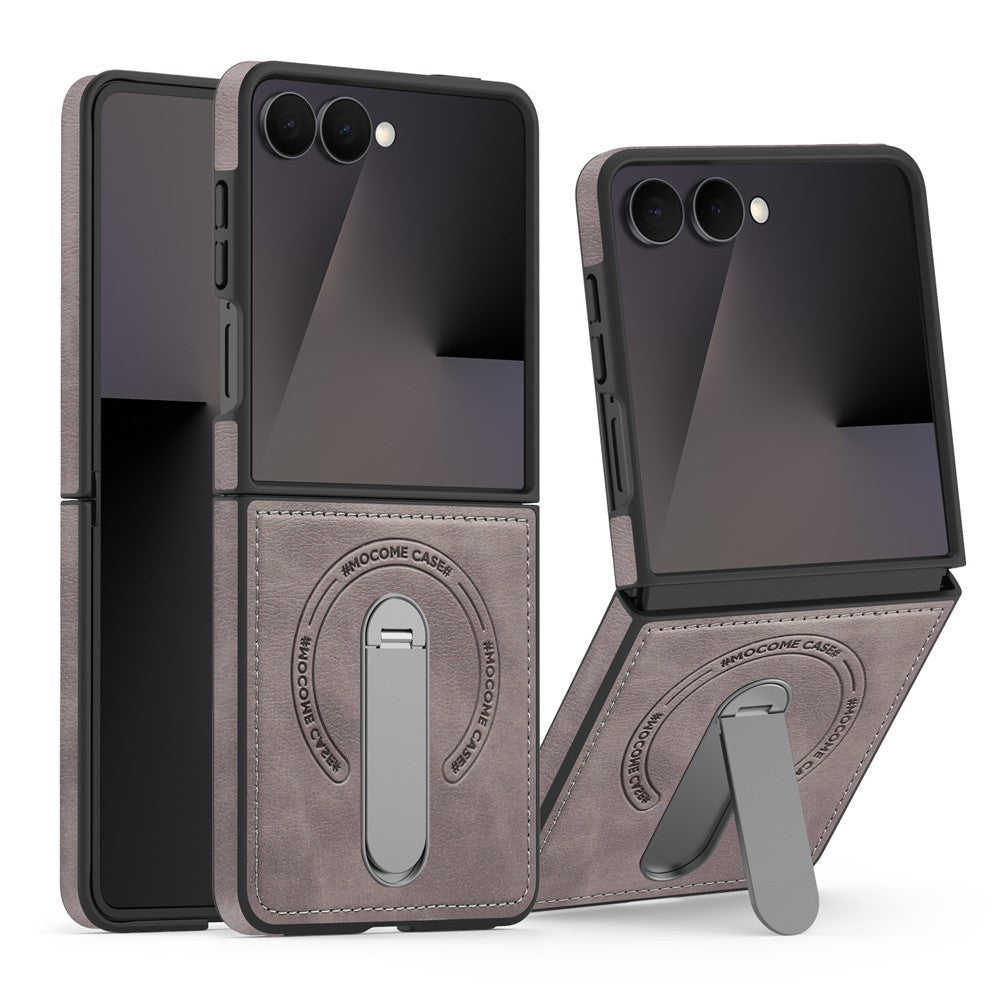 Samsung Galaxy Z Flip7 5G Magnetiskt Skal Roterande Stativ Läderbelagt PC mobilskal