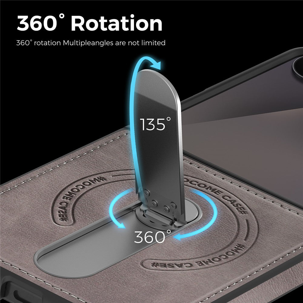 Samsung Galaxy Z Flip7 5G Magnetiskt Skal Roterande Stativ Läderbelagt PC mobilskal