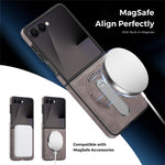 Samsung Galaxy Z Flip7 5G Magnetiskt Skal Roterande Stativ Läderbelagt PC mobilskal