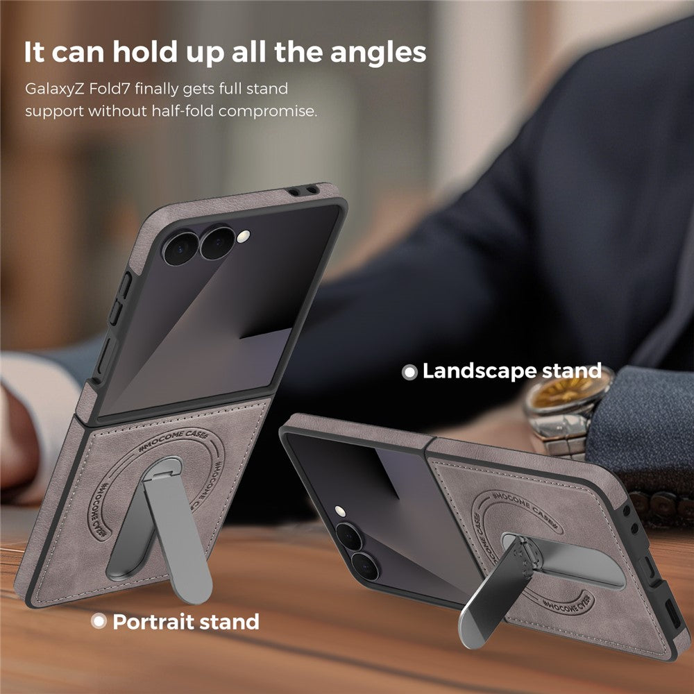 Samsung Galaxy Z Flip7 5G Magnetiskt Skal Roterande Stativ Läderbelagt PC mobilskal