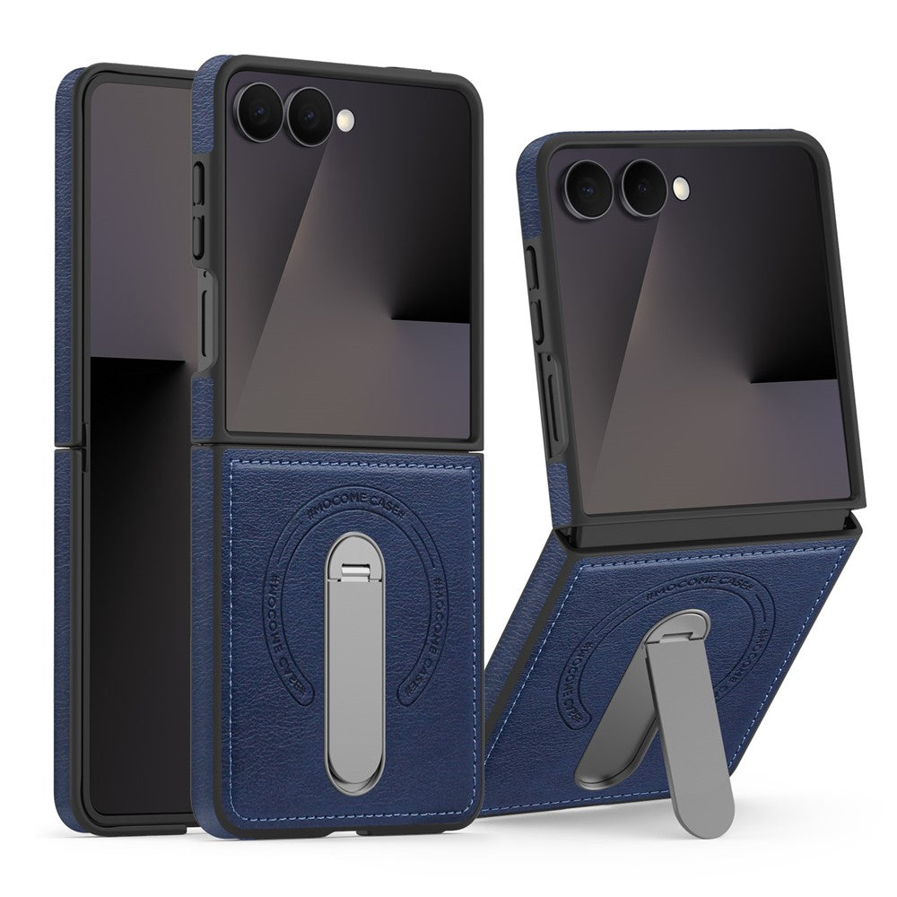 Samsung Galaxy Z Flip7 5G Magnetiskt Skal Roterande Stativ Läderbelagt PC mobilskal