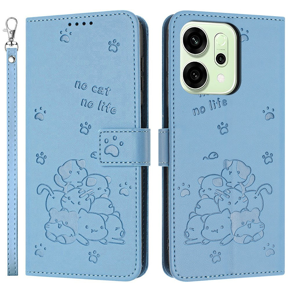 For Oppo Reno14 Pro 5G (Global) Wallet Case Cats Imprint Leather Phone Cover with Strap