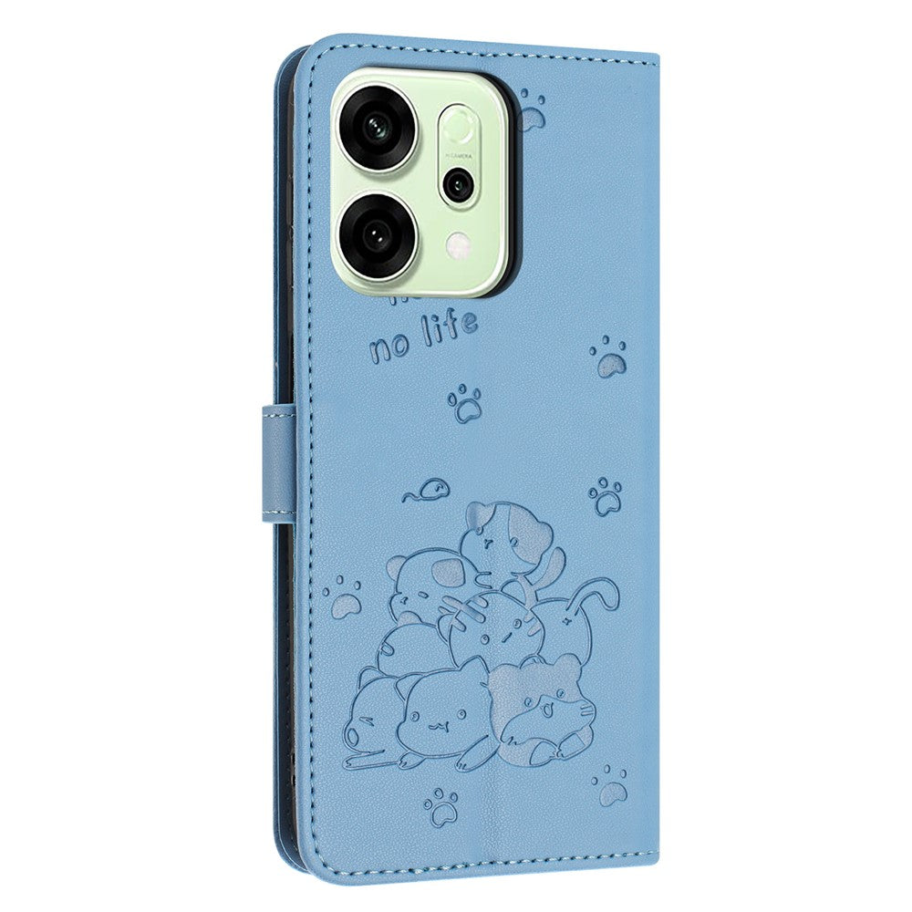 For Oppo Reno14 Pro 5G (Global) Wallet Case Cats Imprint Leather Phone Cover with Strap