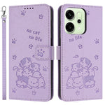 For Oppo Reno14 Pro 5G (Global) Wallet Case Cats Imprint Leather Phone Cover with Strap