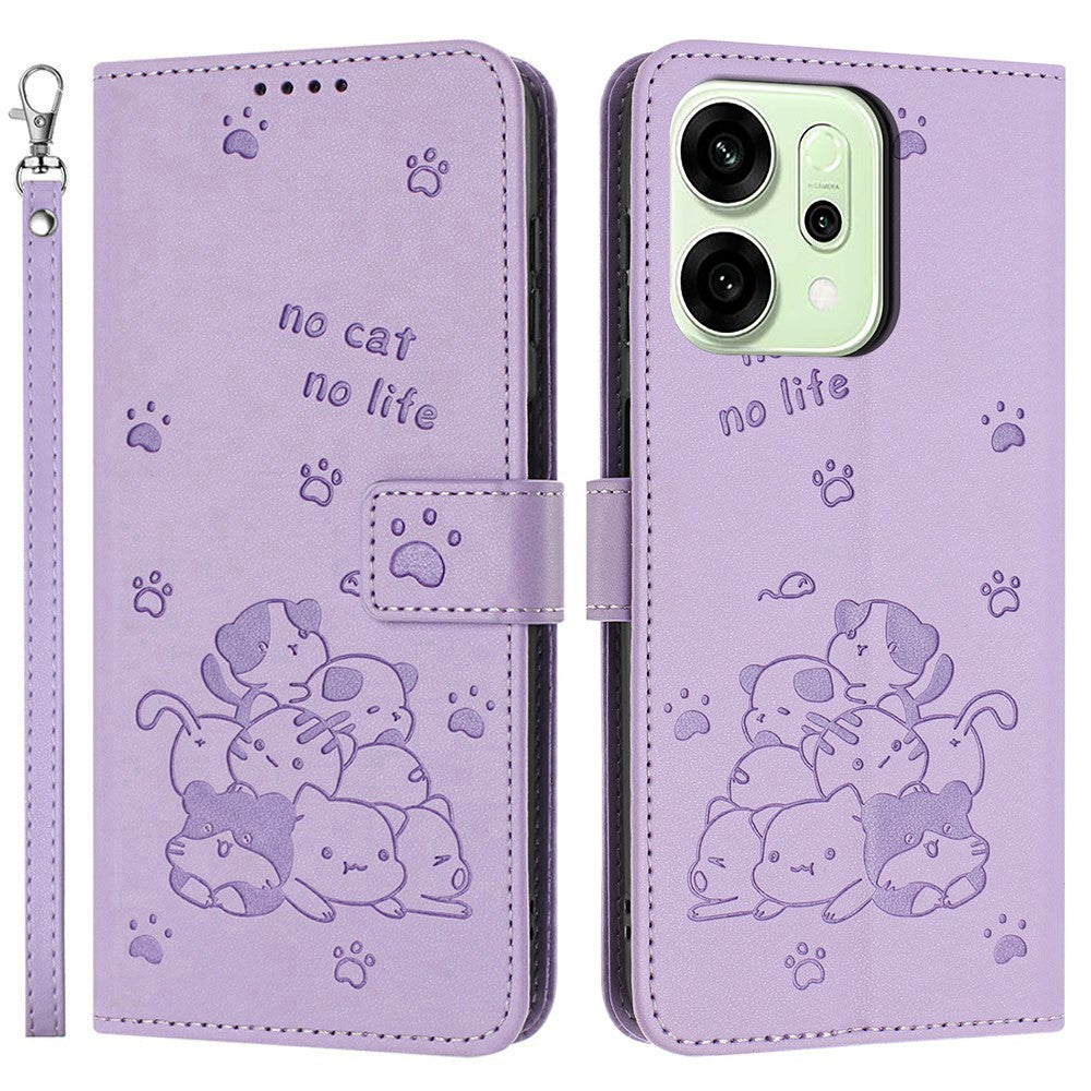 For Oppo Reno14 Pro 5G (Global) Wallet Case Cats Imprint Leather Phone Cover with Strap