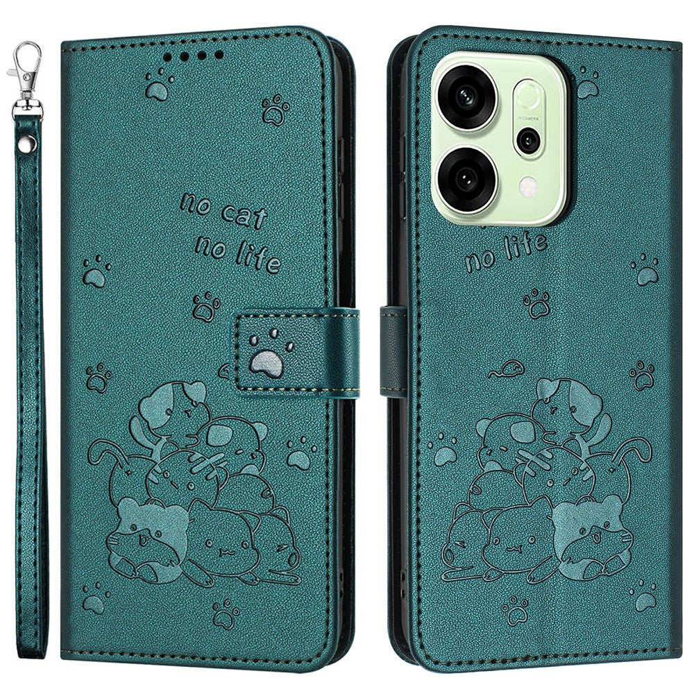 For Oppo Reno14 Pro 5G (Global) Wallet Case Cats Imprint Leather Phone Cover with Strap