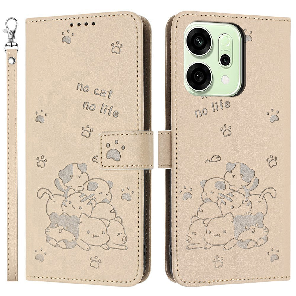 For Oppo Reno14 Pro 5G (Global) Wallet Case Cats Imprint Leather Phone Cover with Strap