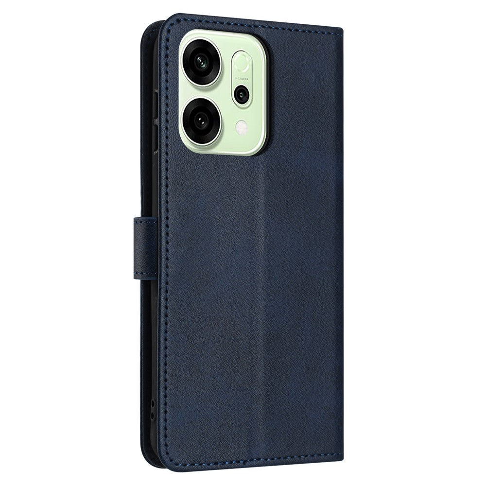 Til Oppo Reno14 5G (Global) / Reno14 F 5G Cover Flip Stand Kalvetekstur PU Læder Pung Telefoncover med Rem