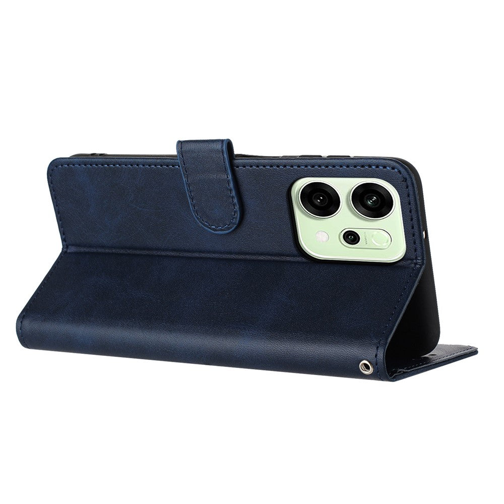 Til Oppo Reno14 5G (Global) / Reno14 F 5G Cover Flip Stand Kalvetekstur PU Læder Pung Telefoncover med Rem