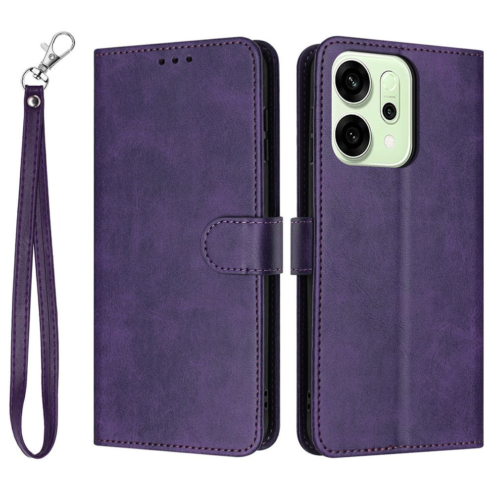 For Oppo Reno14 Pro 5G (Global) Case Flip Stand Calf Texture PU Leather Wallet Phone Cover with Strap