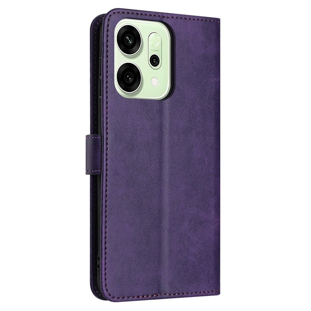 For Oppo Reno14 Pro 5G (Global) Case Flip Stand Calf Texture PU Leather Wallet Phone Cover with Strap