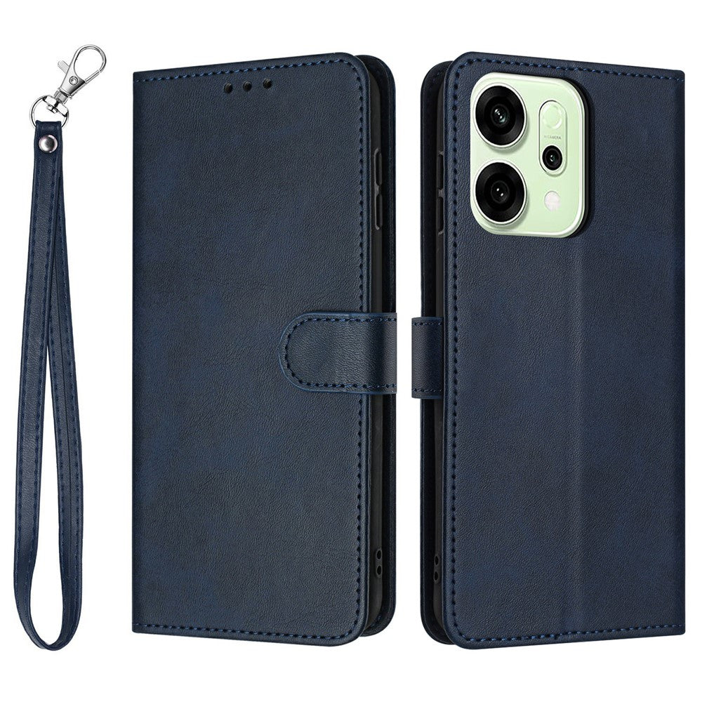 For Oppo Reno14 Pro 5G (Global) Case Flip Stand Calf Texture PU Leather Wallet Phone Cover with Strap