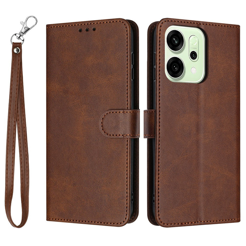 For Oppo Reno14 Pro 5G (Global) Case Flip Stand Calf Texture PU Leather Wallet Phone Cover with Strap