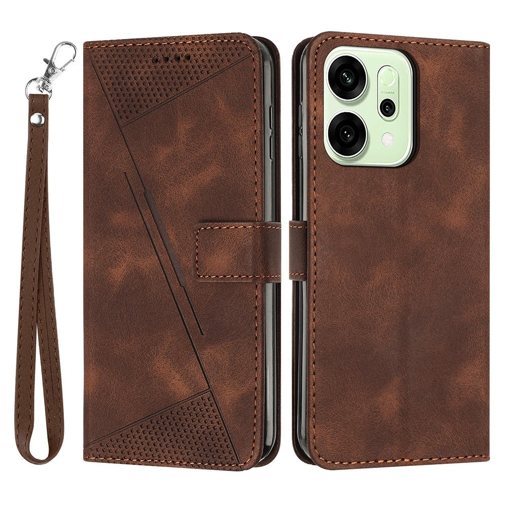 For Oppo Reno14 Pro 5G (Global) Leather Case Imprinted Triangle Phone Cover with Hand Strap