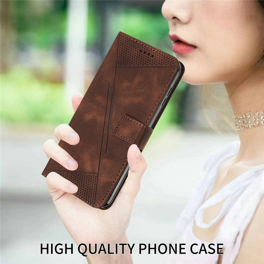 For Oppo Reno14 Pro 5G (Global) Leather Case Imprinted Triangle Phone Cover with Hand Strap