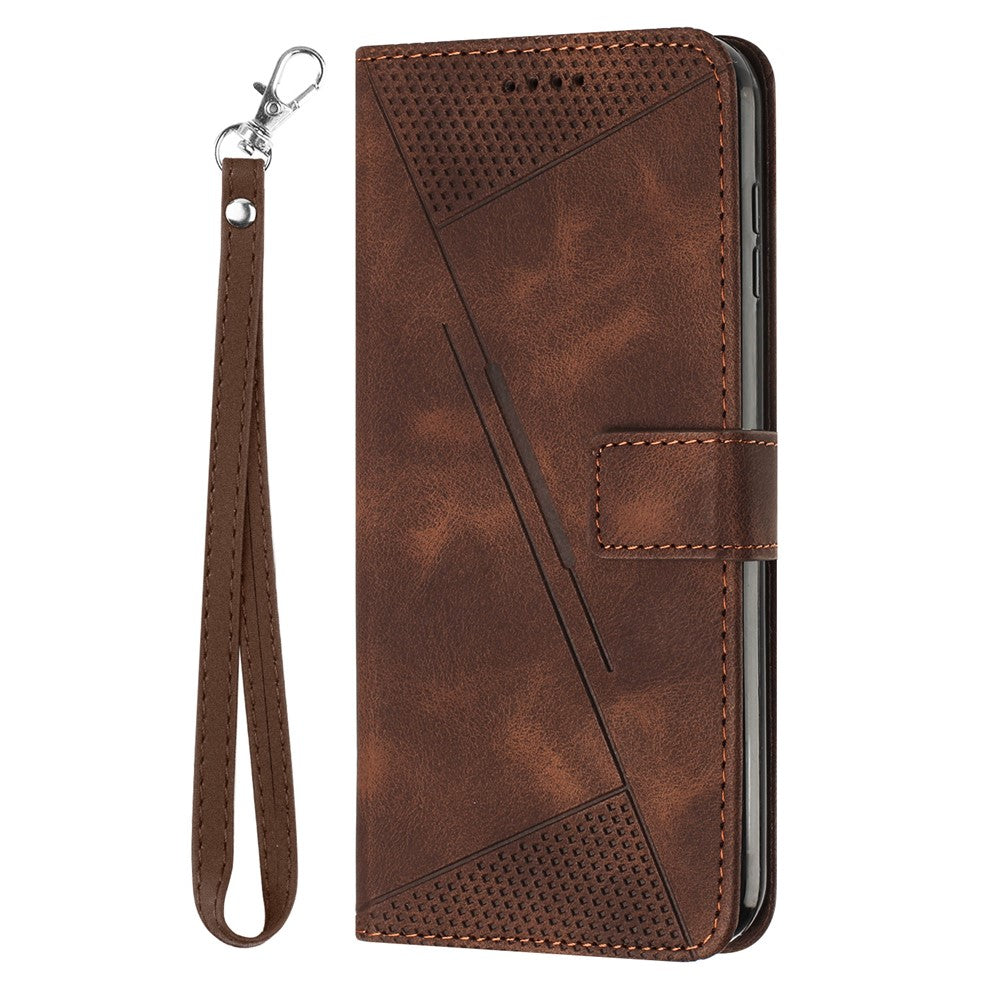 For Oppo Reno14 Pro 5G (Global) Leather Case Imprinted Triangle Phone Cover with Hand Strap