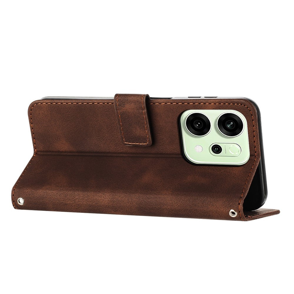 For Oppo Reno14 Pro 5G (Global) Leather Case Imprinted Triangle Phone Cover with Hand Strap