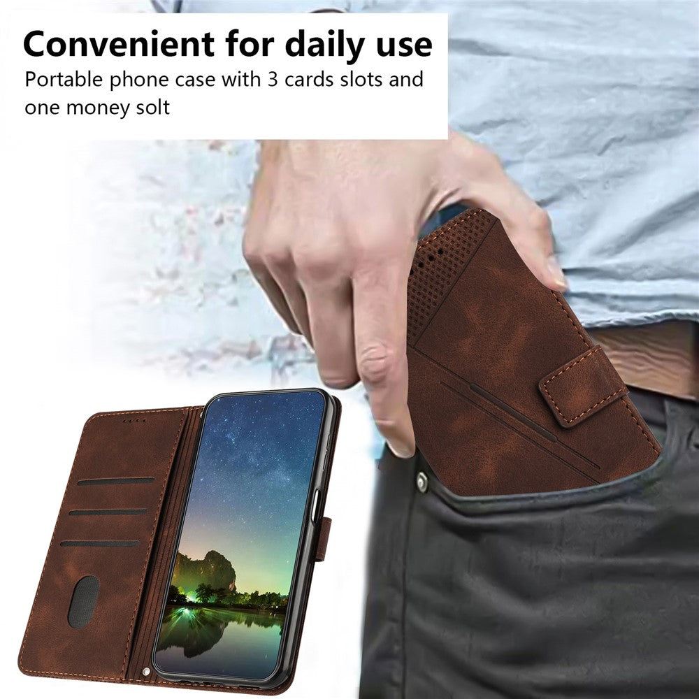 For Oppo Reno14 Pro 5G (Global) Leather Case Imprinted Triangle Phone Cover with Hand Strap