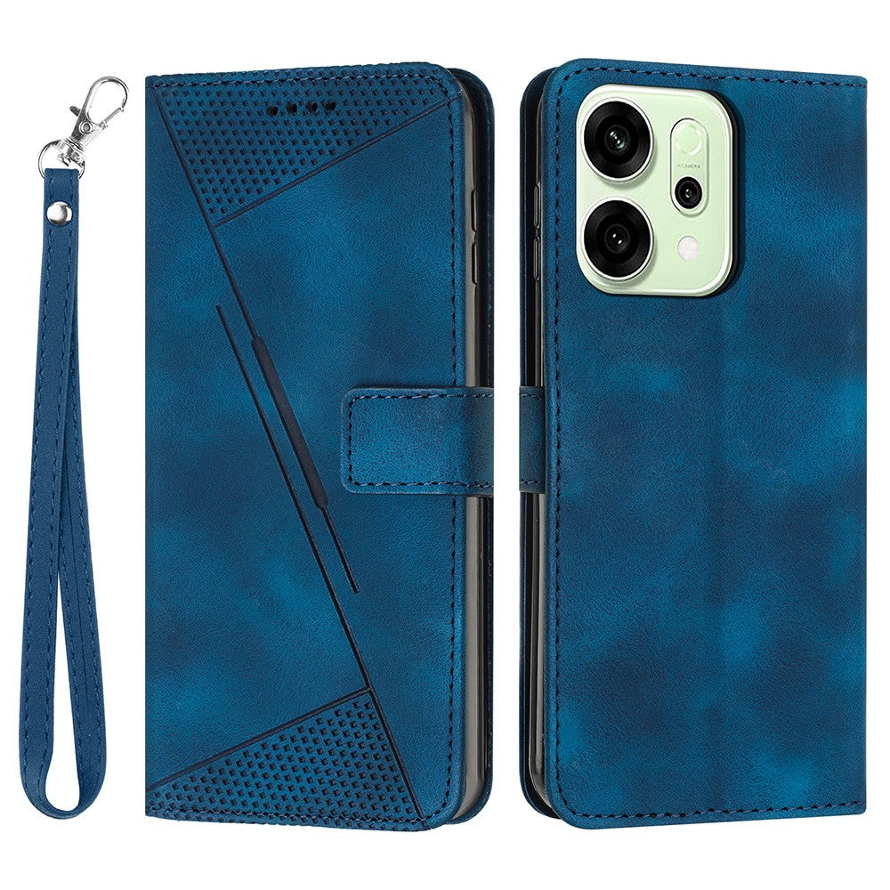 For Oppo Reno14 Pro 5G (Global) Leather Case Imprinted Triangle Phone Cover with Hand Strap