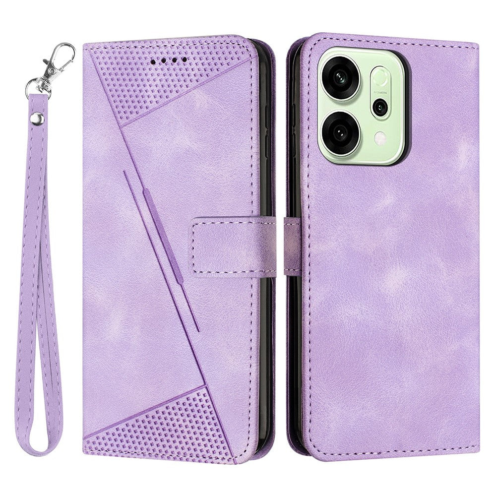 For Oppo Reno14 Pro 5G (Global) Leather Case Imprinted Triangle Phone Cover with Hand Strap