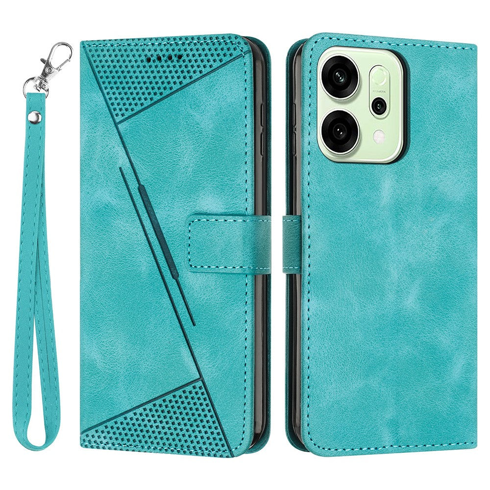 For Oppo Reno14 Pro 5G (Global) Leather Case Imprinted Triangle Phone Cover with Hand Strap