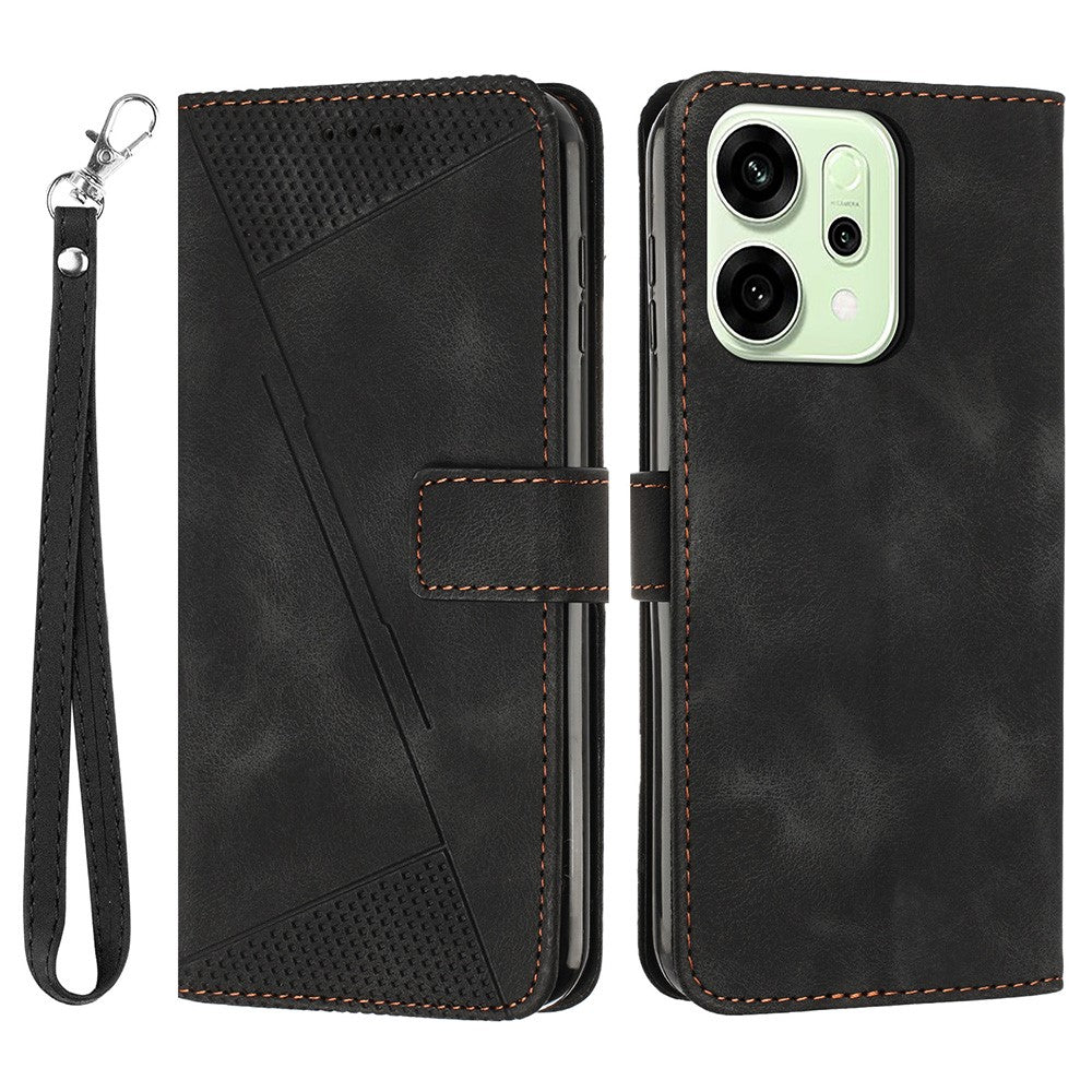 For Oppo Reno14 Pro 5G (Global) Leather Case Imprinted Triangle Phone Cover with Hand Strap