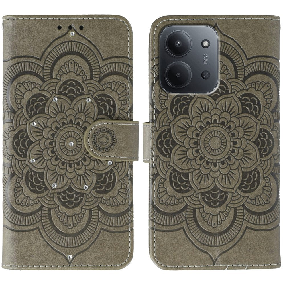 Xiaomi Redmi 15C 4G (Global) (171mm) / Poco C85 4G (171mm) skal med strassdekor, PU-läder, mandala-tryck och mobilrem