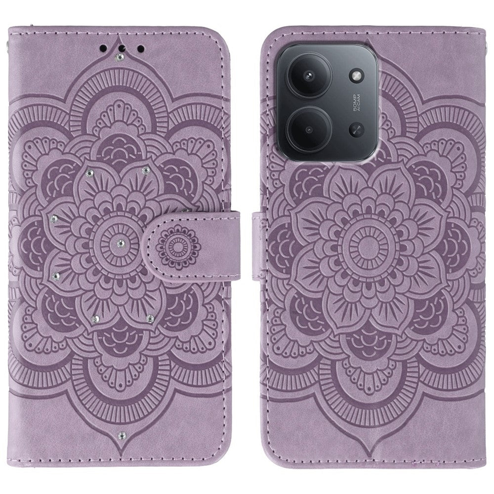 Xiaomi Redmi 15C 4G (Global) (171mm) / Poco C85 4G (171mm) skal med strassdekor, PU-läder, mandala-tryck och mobilrem