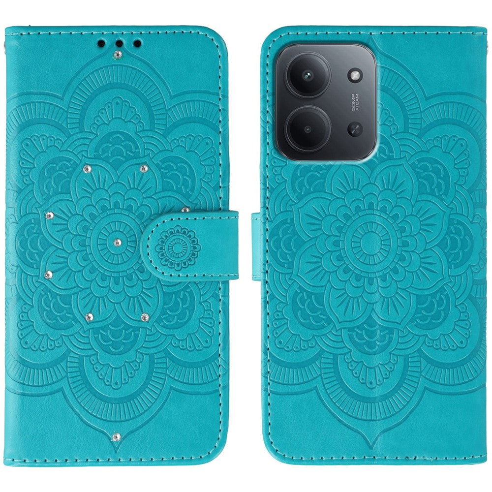 Xiaomi Redmi 15C 4G (Global) (171mm) / Poco C85 4G (171mm) skal med strassdekor, PU-läder, mandala-tryck och mobilrem