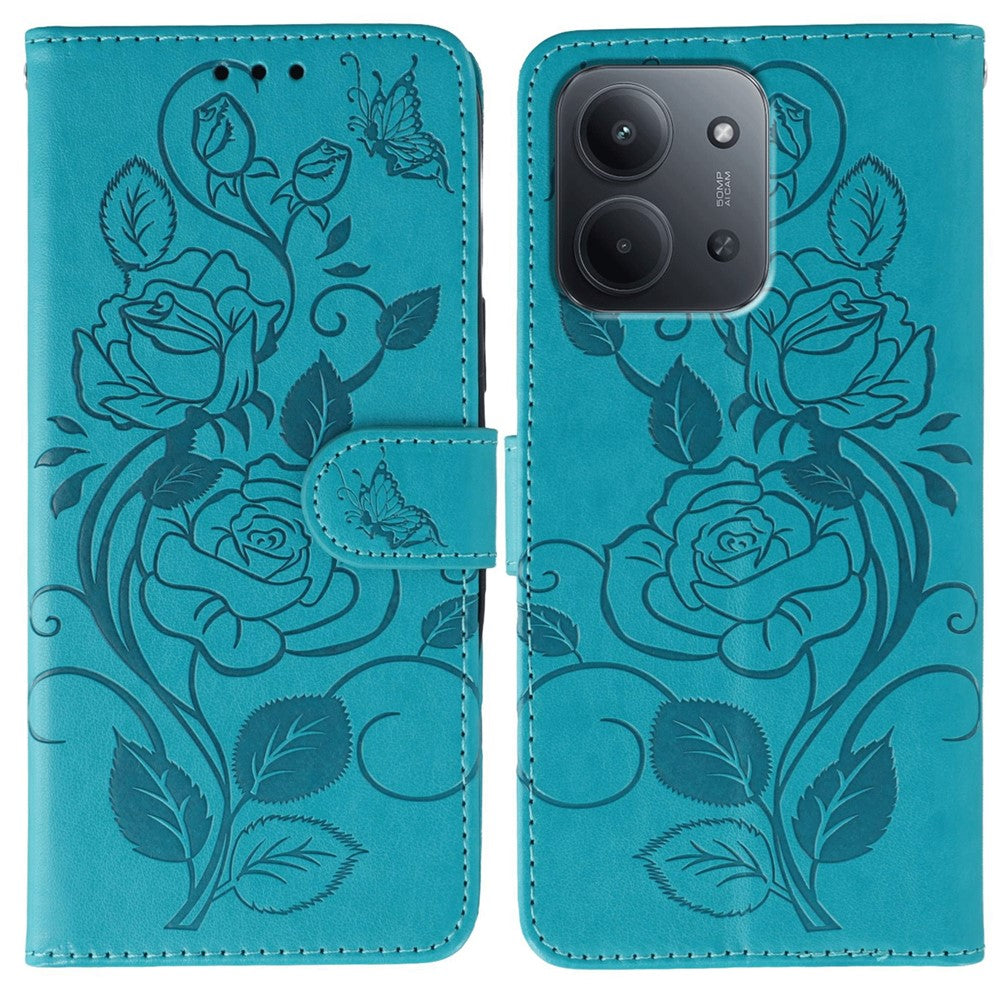 Xiaomi Redmi 15C 4G (Global) (171mm) / Poco C85 4G (171mm) Plånboksfodral med tryckt rosfjäril i PU-läder