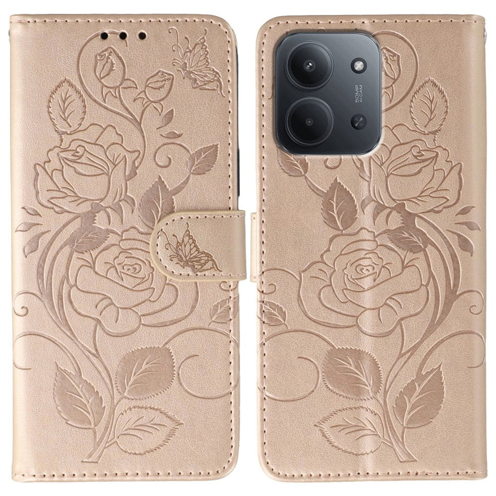 Xiaomi Redmi 15C 4G (Global) (171mm) / Poco C85 4G (171mm) Plånboksfodral med tryckt rosfjäril i PU-läder
